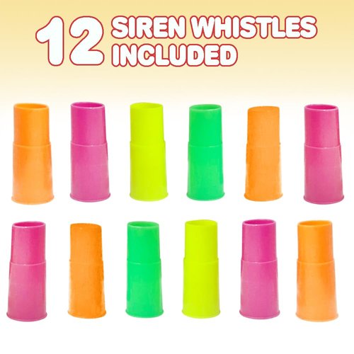 ArtCreativity Siren Whistles for Kids - Pack of 12, Durable Plastic Siren Noise Maker Party Whistles, Bright Assorted Colors, Birthday Party Favors, Piñata Fillers, Treasure Box Prizes