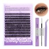 WENDY Lashes Clusters DIY Eyelash Extension Kit - D Curl 40D & Bottom Lashes with Bond and Seal Tweezers Black Cluster Eyelash Extensions Wispy Soft Individual Lashes, Suitable for Beginners, 10-16 MM