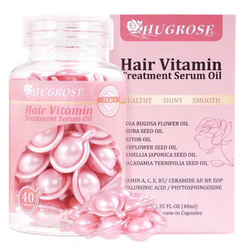 40pcs Hair Treatment Serum oil,No Rinse Moisturizing & haircare Capsules,Hair Oil,Capsules with Rosa Rugosa Flower,Jojoba & Macadamia Seed-Leave-in Anti Frizz Conditioner with Vitamins A, C, E & B5