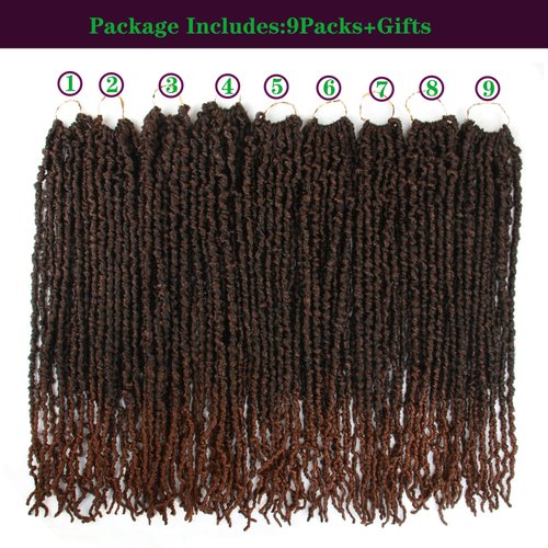 9packs/lot Faux Locs Crochet Hair Curly Soft Distressed Locs 20inch Wavy Crochet Braids Dreadlocks Synthetic Goddess Faux Locs Braiding Hair Extensions (20 Inch (pack of 9), T1B/30#)