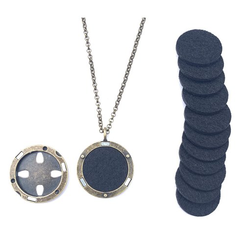 Wild Essentials Celtic Cross Aged Brass Essential Oil Diffuser Nickel Free Alloy Locket Pendant with 24 inch Chain, 6 Refill Pads, Customizable Color Changing Perfume Jewelry for Aromatherapy