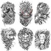 Oottati 6 Sheets Arm Waterproof Temporary Tattoos Black Prajna Tiger Dragon Lion Lotus Clock