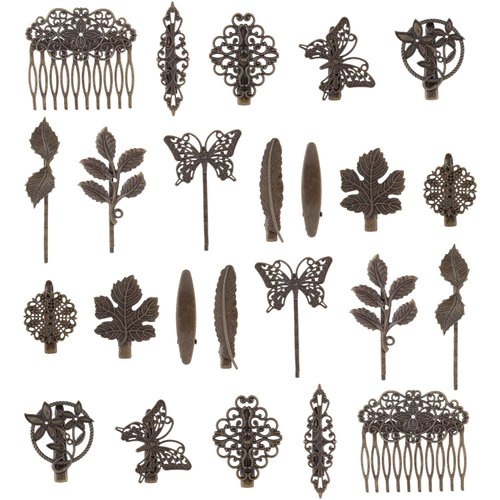 Lawie 24 Pack Vintage Retro Boho Decorative Metal Hair Clips Barrettes Butterfly Flower Leaf Feather Duckbill Alligator Hairpins Bobby Pins Comb Wedding Bridal Accessories for Women