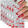 Christmas French Nail Art Stickers with Christmas Hat Snowflake Gift Bow English Design Xmas Nail Sticker 3D Adhesive Snow Elk Red French Glitter Nail Tip Christmas Winter Holiday Nail Decor for Women
