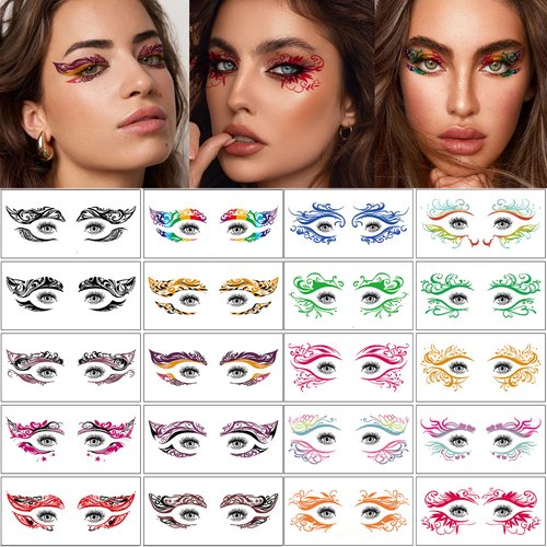 40pcs Eye shadow Tattoo Sticker Temporary Eye Tattoo Makeup Transfer Stickers Eyeliner Eyeshadow Sticker Supply For Party Dancing Ball Halloween Women Stage Performance Lace Stickers (multicolor)