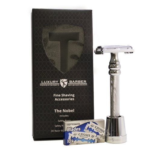 The Nobel Double Edge Safety Razor by Luxury Barber best wet shaving starter kit gift set for men