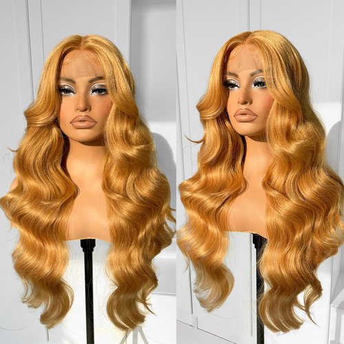 MITIMES #27 Honey Blonde Lace Front Wig Glueless Body Wave Lace Front Wigs Pre Plucked Synthetic Wear And Go Glueless HD Lace Front Wig With Natural Hairline