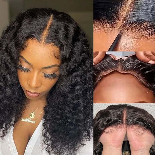 16 Inch Short Bob Wigs 13x4 Deep Wave Bob Wig Human Hair 180% Density Deep Curly 100% Virgin Human Hair Pre Plucked Wet and Wavy Glueless Transparent Lace Frontal Wig for Women Natural Hairline