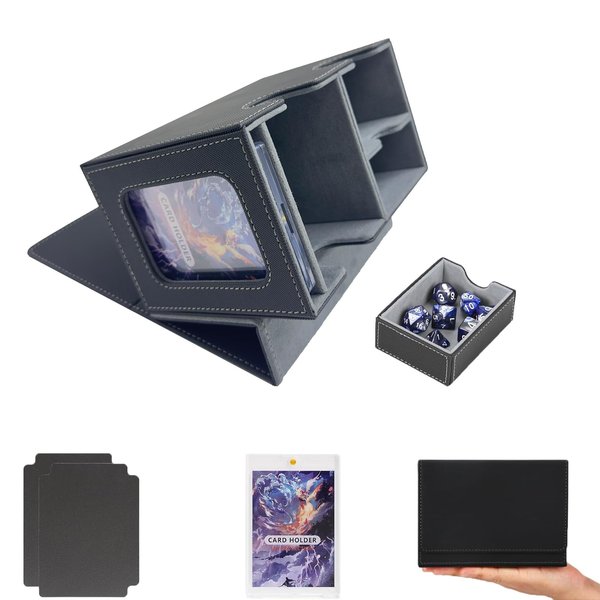 MTG Deck Box for Commander, Card Deck Box with Dice Tray Fits 200+ Single Sleeved Cards, Trading Card Storage Box for MTG TCG CCG with 2 Dividers 35pt Magnetic Card Holder (Gray)