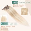 Clip In Hair Extensions 8pcs 14inch Real Human Hair Highlighted Ombre Light Ash Brown Mixed Bleach Blonde