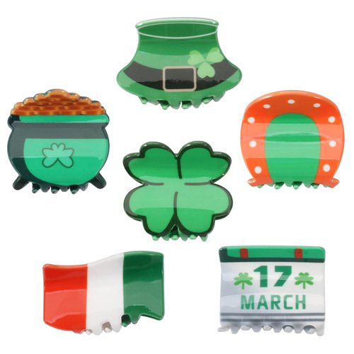 6 PCS St. Patrick’s Day Hair Claw Clips for Women Girls Irish Flag March 17 Leprechaun Hat Green Shamrock Leaf Stripe Hair Clips Hair Accessory Gifts