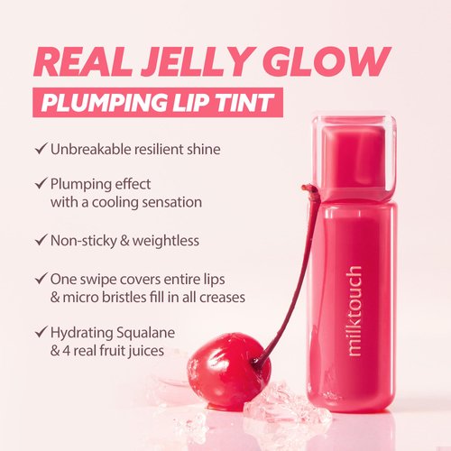 MILKTOUCH Jelly Fit Tinted Glow Tint - Hydrating Lip Balm with Moisturizing Color, Long-Lasting Gloss, Lightweight Formula, Radiant Shine, Perfect for Daily Wear, Cruelty-Free 05 Apple Pom