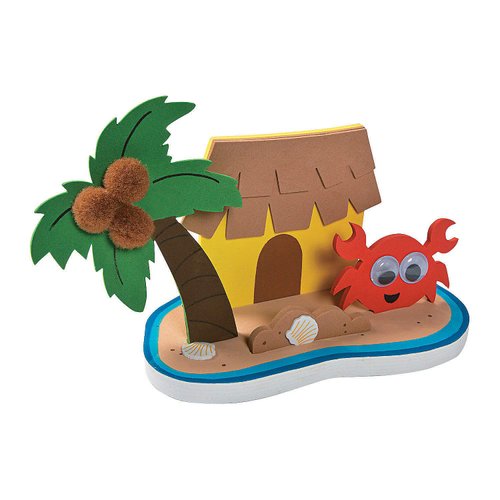 Fun Express 3D Tropical Island Scene Craft Kit - Craft Kits - VBS Vacation Bible School Supplies/Decor - 12 Pieces