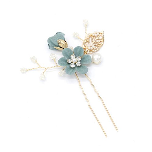 Kisangel 4pcs pearl floral leaf hair accessories Wedding Hair Comb Flower Hair Comb Set Rhinestone Pearl Hair Clips Wedding Hair Accessories for floral hair clip Brides bridal hair comb (Green)