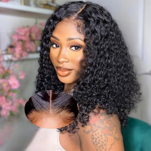 Wear and Go Glueless Wigs Human Hair Pre Plucked Pre Cut Water Wave Bob Wig Human Hair Lace Front Wigs for Beginners No Glue 4x4 Lace Closure Glueless Wigs for Black Women Human Hair 16 Inch