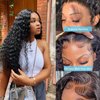 Rujoe Deep Wave Lace Front Wigs Human Hair Pre Plucked 150% Density 13x4 HD Transparent Lace Frontal Wigs Human Hair For Women Deep Curly human hair wigs(30 Inch)