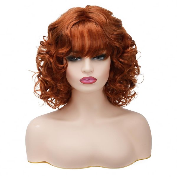 Sabosi Short Auburn Curly Wigs for Women Natural Synthetic Wig Ginger Middle Natural Looking Synthetic Heat Resistant Fiber Wig for Daily Party Use
