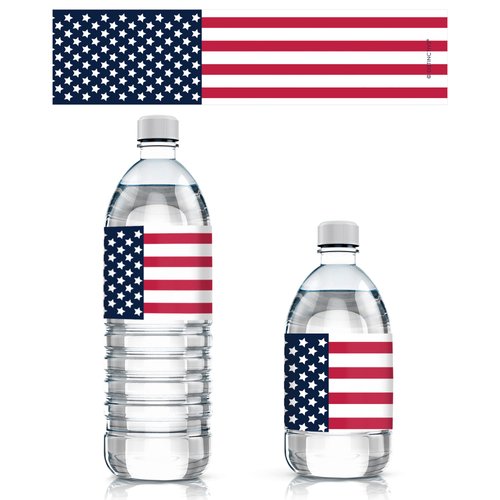 USA Patriotic Party Water Bottle Labels - American Flag Theme (24 Stickers)