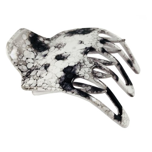 Parcelona French Paw White Black Wide Side Slide In Jaw Yoga Hair Claw Clip (White Black)