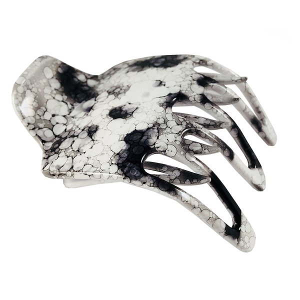 Parcelona French Paw White Black Wide Side Slide In Jaw Yoga Hair Claw Clip (White Black)
