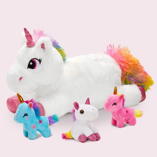 Houwsbaby 15‘’ 4 Pieces Mother and Child Unicorn Stuffed Animals Set Parent-Child Unicorn Plush Toys Mommy with 3 Baby in The Belly Christmas Valentines Birthday for Girl Baby Kid Boy