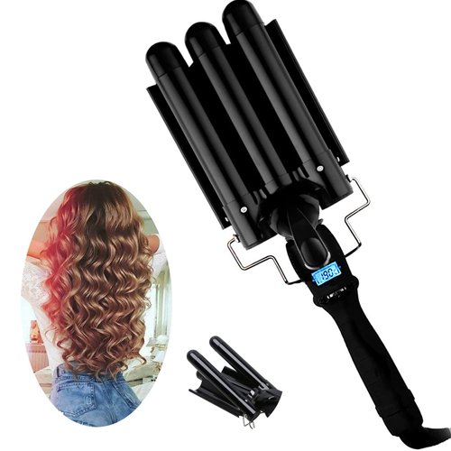 SISROL 3 Barrel Curling Iron Wand, 1 Inch Ceramic Tourmaline Triple Barrel Hair Waver Curling Iron with LCD Temperature Display, Dual Voltage Crimping Iron Hair Curling Wand