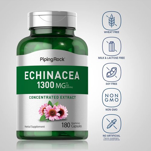 Piping Rock Echinacea Extract Capsules 1300mg | 180 Count | Herbal Supplement | Vegetarian, Gluten Free, Non-GMO
