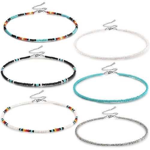 Western Bead Choker Necklace Set Handmade Glass Seed Bead Boho Bohemian Hippie Necklaces Jewelry for Women Girls