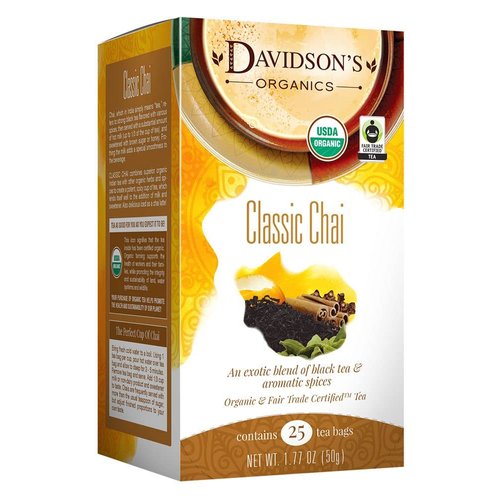 Davidson's Organics, Classic Chai, 25-count Tea Bags, Pack of 6