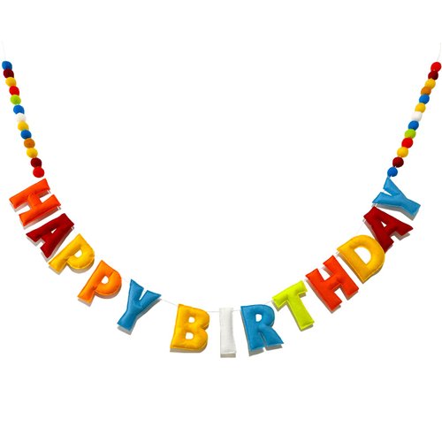 Meygajoe Pre-Strung Happy Birthday Banner - Rainbow Happy Birthday Garland - Natural Handmade Wool Letters & Balls, Reusable Birthday Party Decorations & Party Supplies,Ready-to-Hang - 6Ft