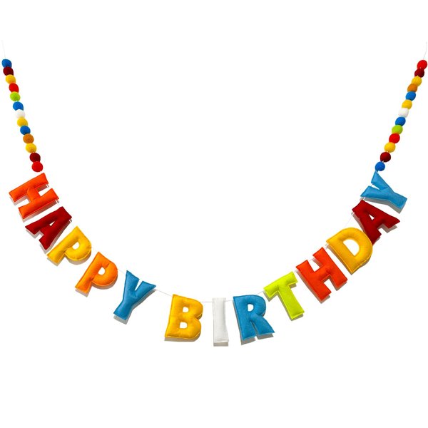 Meygajoe Pre-Strung Happy Birthday Banner - Rainbow Happy Birthday Garland - Natural Handmade Wool Letters & Balls, Reusable Birthday Party Decorations & Party Supplies,Ready-to-Hang - 6Ft