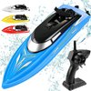 Wemfg RC Boat Remote Control Boats for Pools and Lakes, RH701 15km/h High Speed Mini Boat Toys for Kids Adults Boys Girls Blue