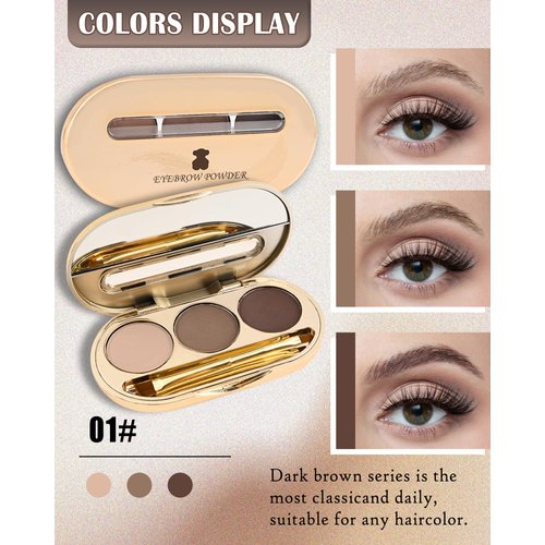 Eyebrow Powder Kit-3 Colors Eye Brow Tinting Powder Palette Long-Lasting Waterproof, Light Dark Grey Brown Brow Filler Eyeshadow,Thanksgiving Makeup Gift for Women, With Mirror Brow Brush -Set 01