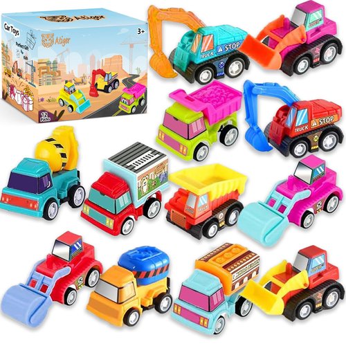 Stocking Stuffers for Toddlers Kids - Atiger 12 Pcs Pull Back Cars Truck Vehicles Set for Boys Girls, Mini Assorted Construction Vehicle Toy, Colorful Party Favors, Preschool Kid Presents Toys