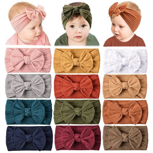 Prohouse 12 Pack Baby Nylon Headbands Hairbands Hair Bow Elastics Handmade Hair Accessories for Baby Girls Newborn Infant Toddlers Kids(Terracotta)