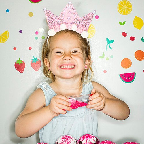 Casoty Pink 6th Birthday Crown, 6th Birthday Decorations, 6th Birthday Tiara, Princess Birthday Party Decorations, Flower Hair Band for Birthday Party