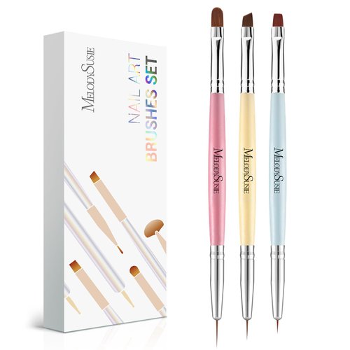 MelodySusie 2-in-1 Nail Art Brushes Set,3pcs Nail Art Design Pen Painting Tools with Flat Brush Oval Brush French Brush Liner Brushes for Home DIY Salon Use