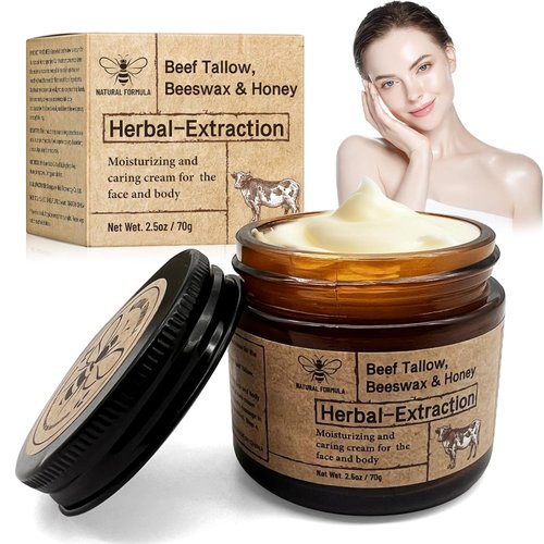 Beef Tallow and Honey Balm for Skin : Grass Fed Whipped Beef Tallow With Honey Face Body Moisturizer，Organic Unscented Fast Absorption Tallow Cream Infused with Manuka Honey Beeswax Olive Oil-1pcs