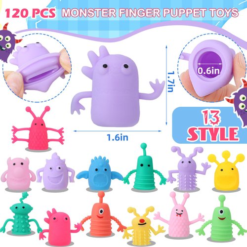 80 PCS Finger Puppets Toys Cute Monster Finger Puppets Soft Rubber Stretchy Fidget Doll Toys for Role Playing Birthday Kids Party Favors, 14 Random Styles