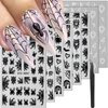 8 Sheets Halloween Nail Stickers Spider Nail Art Stickers Self Adhesive Black White Spider and Spider Web Nail Decals Nail Design Stickers for Women Girl DIY Festival Nail Decoration