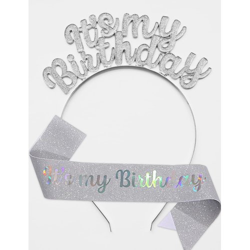 Birthday Sash & Birthday Crown, IT'S MY BIRTHDAY Sash with Birthday Headband Tiara, Girl Women Princess Accessories, Birthday Party Decorations