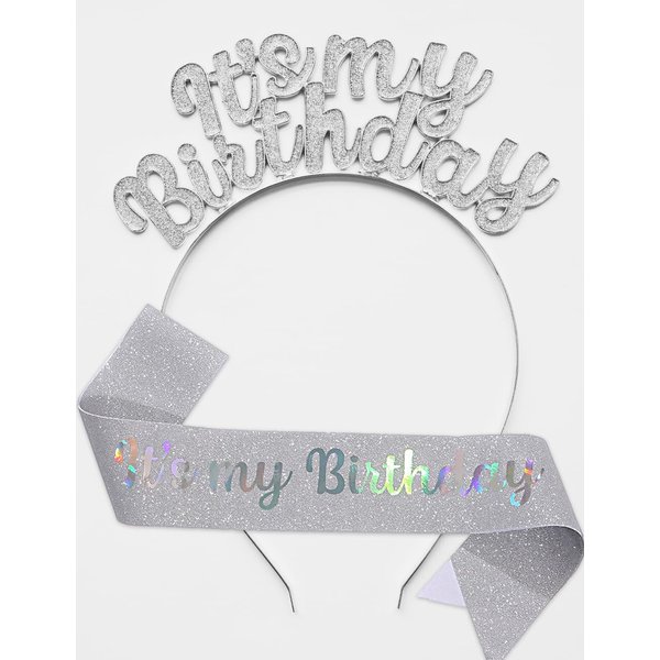 Birthday Sash & Birthday Crown, IT'S MY BIRTHDAY Sash with Birthday Headband Tiara, Girl Women Princess Accessories, Birthday Party Decorations