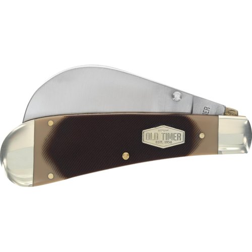 Old Timer 216OT Hawkbill Pruner 7in Traditional Folding Pocket Knife with Belt Clip, 3in High Carbon Stainless Steel Pruner Blade, and Sawcut Handle for EDC, Pruning, Gardening, Weeding, and Outdoors
