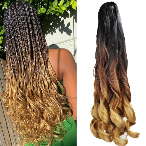 TRESKIIO 9 Packs 24 inch French Curl Braiding Hair Pre Stretched Wavy Synthetic Hair Extensions Premium french curly braiding hair expression pre stretched braids french curls crochet hair,1B3027