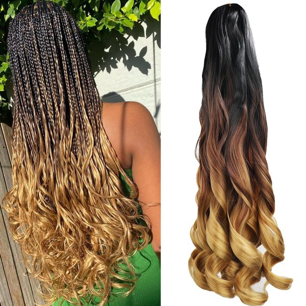 TRESKIIO 9 Packs 24 inch French Curl Braiding Hair Pre Stretched Wavy Synthetic Hair Extensions Premium french curly braiding hair expression pre stretched braids french curls crochet hair,1B3027