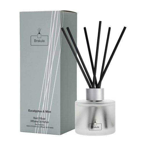 Brakula Eucalyptus & Mint Reed Diffuser Set, Home Fragrance Oil Diffuser with 8 Sticks for Room Decor, 3.4 oz/100 ml
