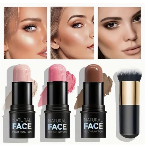 Contour & Highlighter Makeup Stick Set, 4 Pieces, Blush, Face Shaping Brush, Non-Greasy, Waterproof