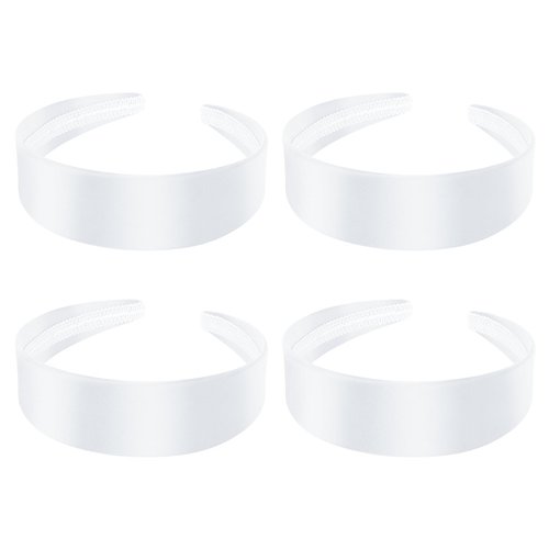 ACO-UINT 4 Pack White Headbands for Women, Satin Head Bands for Women's Hair Wide Headbands, Non-silp Thick Headbands 70s Hair Accessories for Women