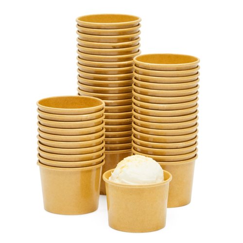 Juvale 50 Pack Brown Paper Ice Cream Cups, Disposable Dessert Bowls for Sundae Bar, Frozen Yogurt (5 ounces)