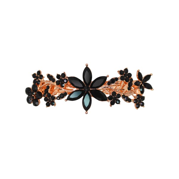 Faship Gorgeous Black Crystal Floral Hair Barrette Clip